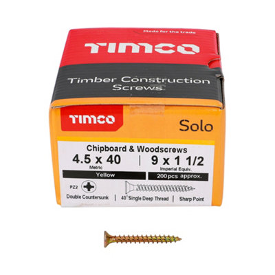 Timco Solo Yellow Woodscrew Pozi Countersunk Soloc4.5mm X 40mmBox Of 200 from B&Q