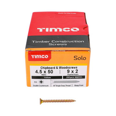 Timco Solo Yellow Woodscrew Pozi Countersunk Soloc4.5mm X 50mmBox Of 200 from B&Q