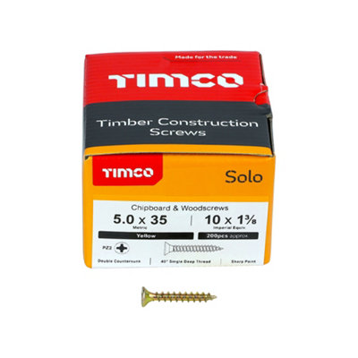 Timco Solo Yellow Woodscrew Pozi Countersunk Soloc5.0mm X 35mmBox Of 200 from B&Q