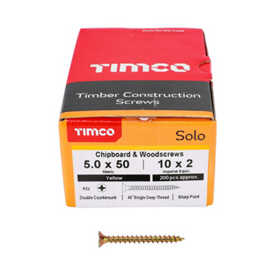 Timco Solo Yellow Woodscrew Pozi Countersunk Soloc5.0mm X 50mmBox Of 200 from B&Q