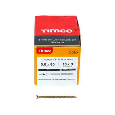 Timco Solo Yellow Woodscrew Pozi Countersunk Soloc5.0mm X 80mmBox Of 200 from B&Q