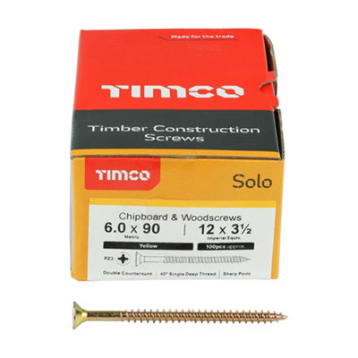Timco Solo Yellow Woodscrew Pozi Countersunk Soloc6.0mm X 90mmBox Of 100 from B&Q