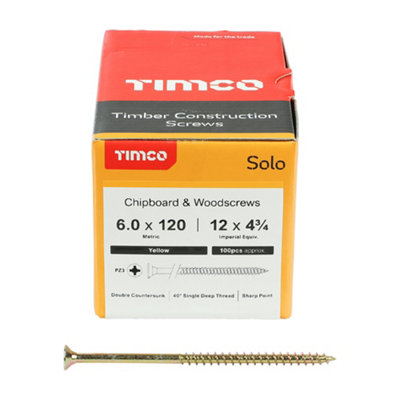 Timco Solo Yellow Woodscrew Pozi Countersunk Soloc6.0mm X 120mmBox Of 100 from B&Q