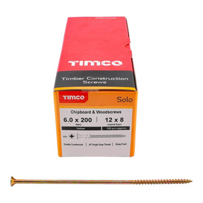 Timco Solo Yellow Woodscrew Pozi Countersunk Soloc6.0mm X 200mmBox Of 100 from B&Q
