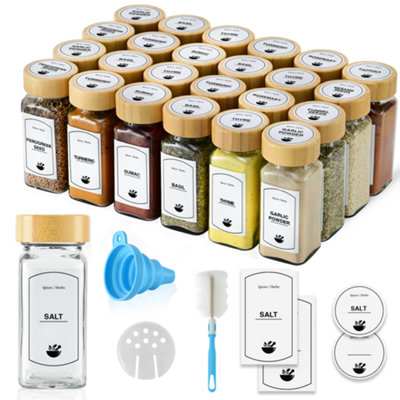 B&Q -  Toughhub 24 Pcs Glass Spice Jars With Bamboo Lids