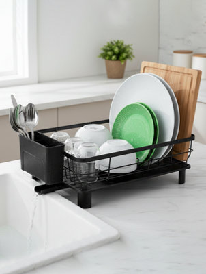 WrightFits Toughhub Dish Drainer Rack With Drip Tray & Utensil Holder  Metal Sink Drainer Rack For Kitchen Counter from B&Q