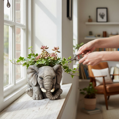 Cement Planter Elephant 25CmDecorative Plant Pot from B&Q