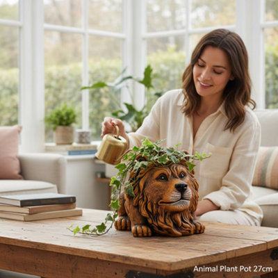  - Lion Cement Planter Ornament 27Cm