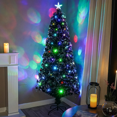  - 6Ft (180Cm) Black Fibre Optic Christmas Tree With Multicoloured Led Lights