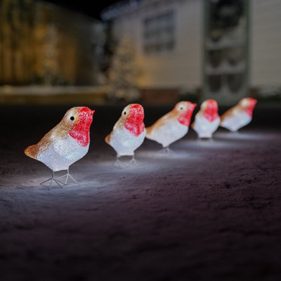 The Christmas Centre 40 Static Led 5 Piece Soft Acrylic Light Up Robin Set Decoration - Image 2