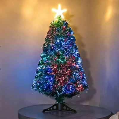  - 2Ft (60Cm) Green Fibre Optic Christmas Tree With Multi-Coloured Fibre Optics And Red Berries