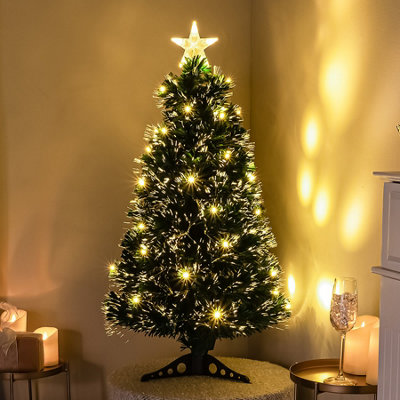 B&Q Green/White (60Cm) Fibre Optic Christmas Tree With Warm Led Lights And Warm Fibre Optics 2Ft