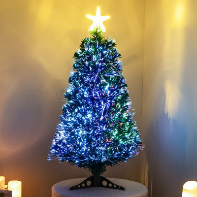 B&Q 2Ft (60Cm) Fibre Optic Christmas Tree With Multi-Coloured Fibre Optic Lights Green
