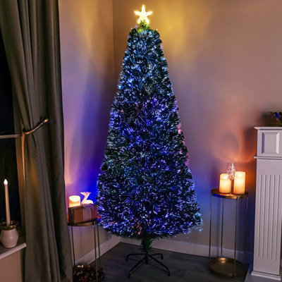 B&Q 5Ft (150Cm) Fibre Optic Christmas Tree With Multi-Coloured Fibre Optic Lights Green