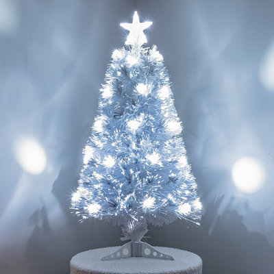 - 2Ft (60Cm) White Fibre Optic Tree With White Led Lights And White Fibre Optics