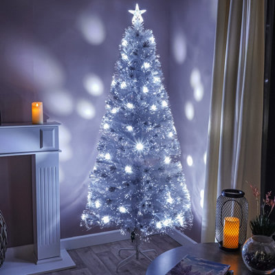  - 5Ft (150Cm) White Fibre Optic Tree With White Led Lights And White Fibre Optics