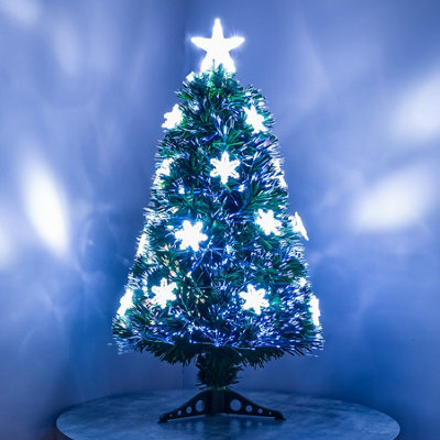  - 3Ft (90Cm) Green Fibre Optic Christmas Tree With White Led LightsMulti-Coloured Fibre Optics And Snowflakes