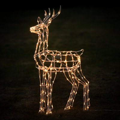  - 1.2M White Wire Outdoor Light Up Stag With 230 White Leds