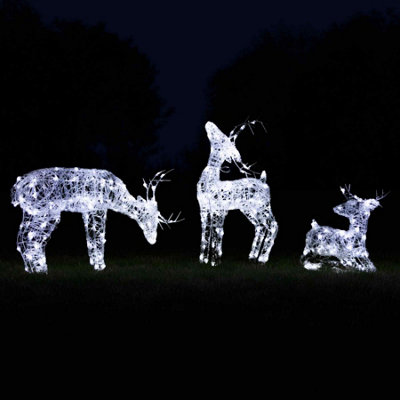 The Christmas Centre Outdoor Acrylic Light-Up Reindeer 3 Piece Set - White - Image 4