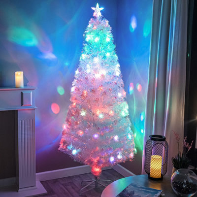B&Q White (210Cm) Irridescent Fibre Optic Christmas Tree With Multicoloured Led Lights 7Ft