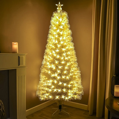 7ft White Fibre Optic Christmas Tree with Feathery Warm White Fibre Optic Lights - Image 5