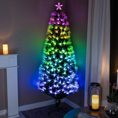  - 7Ft Green Fibre Optic Christmas Tree With Remote Control And Multi Coloured Fibre Optic Lights
