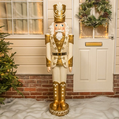 The Christmas Centre 5.5Ft Traditional Christmas Nutcracker Soldier - Cream And Gold With Led Lights, Cream - Image 4