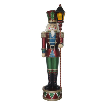 B&Q Light Traditional Christmas Holly Nutcracker Soldier With Led Up Lantern 6Ft