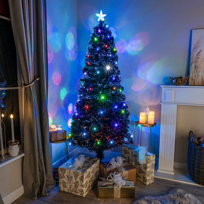  - 7Ft (210Cm) Black Fibre Optic Christmas Tree With Multicoloured Led Lights