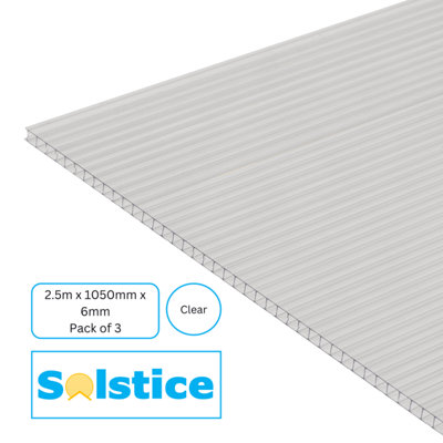  - Solstice Twinwall Polycarbonate Sheet Clear 2500mm X 1050mm X 6mmPack Of 3