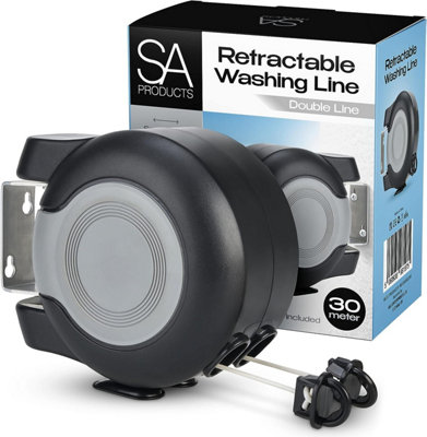 Sa Products Black Wall Mounted Twin Cable Retractable Washing Line - 2X15m Long Clothes Line - 30M Extendable Laundry Drying String Line Heavy-Duty Plastic & Polyvinyl For Indoor & Outdoor Use - Image 4