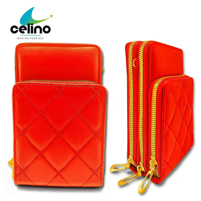 Women Cross Body Pu Leather Mobile Phone Shoulder Strap Bag Purse Wallet Pouch (Red) from B&Q