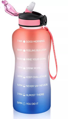 2.2L Motivational Large Water Bottle With Straw Time Marker Leakproof Gym Sports (Pink Blue)