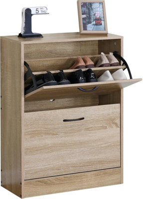Celino 2 Drawer Shoe Cabinet Cupboard Storage Organiser Shoes Footwear Rack Hallway 60X24X81 Cm from B&Q