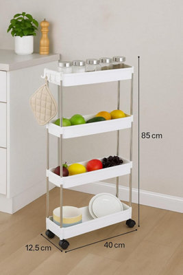 Celino 4 Tier Kitchen Storage Trolley On Wheels Plastic Organiser Living Room Bathroom from B&Q