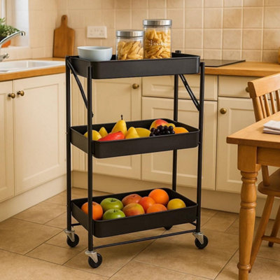Celino Storage Cart 3 Tier Metal Kitchen Trolley With Wheels Rolling Utility Bathroom 46X29X79 Cm from B&Q