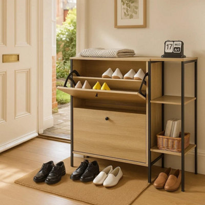 Celino Shoe Cabinet With 2 DrawersPull Down Mdf Wooden Shoe Storage Organizer Cupboard Shoes Rack Cabinet Freestanding Footwear from B&Q