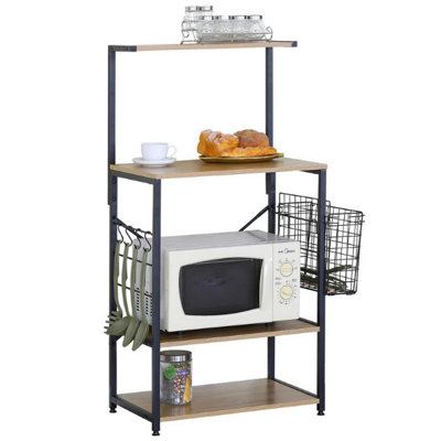  - Celino 4 Tier Microwave Oven Stand Shelf Rack With Hooks Kitchen Cutlery Storage Organiser 75.5X40X123 Cm
