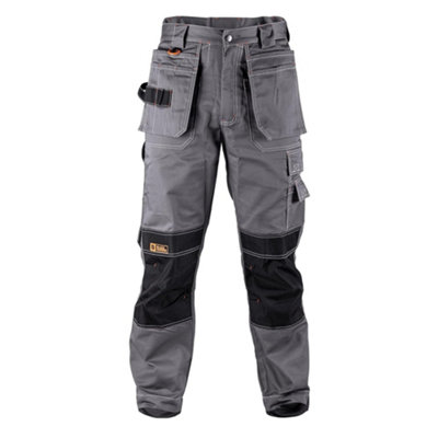 Black Hammer Men's Durable Work Trousers Safety Cargo Pants For Men With Knee Pad & Multiple Pockets Workwear Zilla Grey (40W / 31L) from B&Q