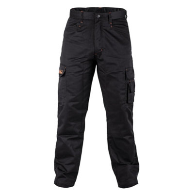 B&Q -  Survival Mens Cargo Jogger Work Trousers Multi Pockets Reinforced Seams Black (36W / 29L)