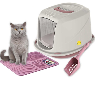 Cat Centre.Direct Cat Centre Jumbo Pink Cat Hooded Set: Litter Tray + Scoop + Tray Mat + Carbon Filter from B&Q