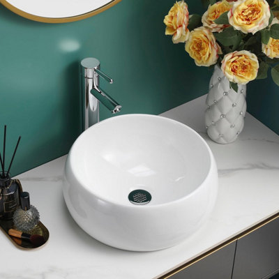 Belofay 170X360X360mm Round Ceramic BasinModern Design Gloss White Countertop Sink With TapBottle Trap & Pop-Up Waste from B&Q