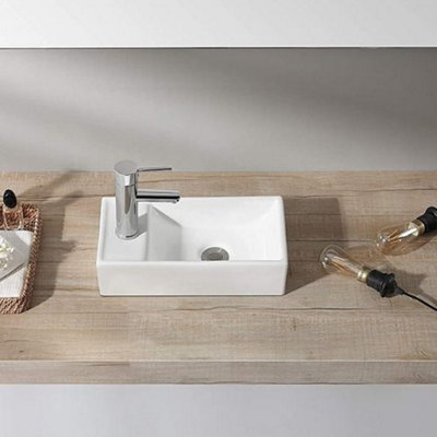 Belofay Ceramic Bathroom Sink Cloakroom BasinClassic Design Gloss White Countertop Sink With TapBottle Trap & Pop-Up Waste from B&Q