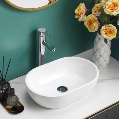 Belofay Modern Bathroom Wash Basin SinkCountertop White Cloakroom Basin With TapBottle Trap & Pop-Up Waste from B&Q