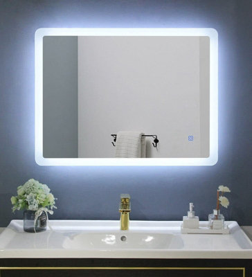 B&Q -  450X600mm Atlanta Illuminated Bathroom Led With Mirror Demister PadDimmable Led Anti-Fog Tempered Wall Mirrors