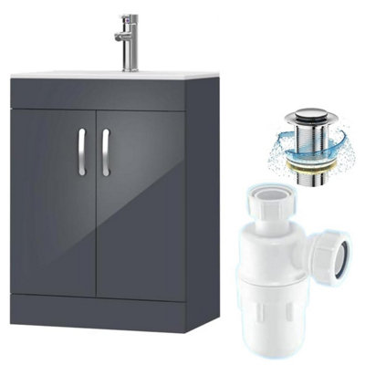 Belofay 600mm Bathroom Vanity Unit With BasinWhite Ceramic Bathroom Sink With Trap And WasteNo Tap Included(New York Grey) from B&Q