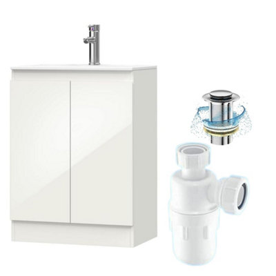 Belofay 600mm Bathroom Vanity Unit With BasinWhite Ceramic Bathroom Sink With Trap And WasteNo Tap Included(Denvor White) from B&Q