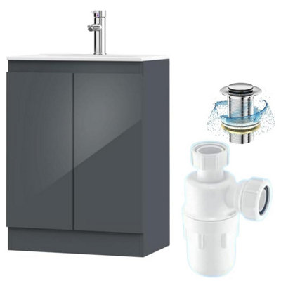 Belofay 600mm Bathroom Vanity Unit With BasinWhite Ceramic Bathroom Sink With Trap And WasteNo Tap Included(Denvor Grey) from B&Q