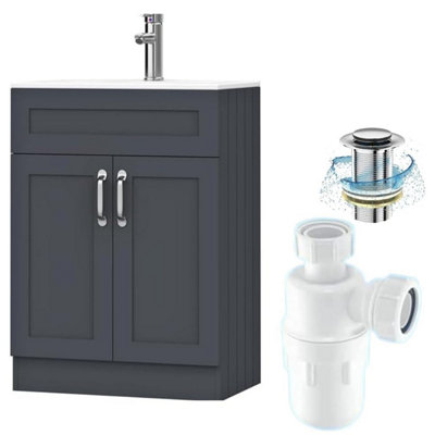 Belofay 600mm Bathroom Vanity Unit With BasinWhite Ceramic Bathroom Sink With Trap And WasteNo Tap Included(Crawley  Grey) from B&Q