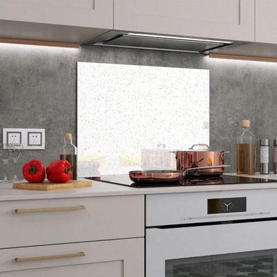 Belofay 70X90Cm White Sparkles Tempered Glass Splashback For Kitchen6mm Toughened Glass Heat Resistant Splashbacks from B&Q
